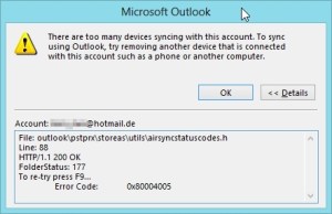 Outlook 2013 Preview Setup Mailbox Error 1 Too many Syncs