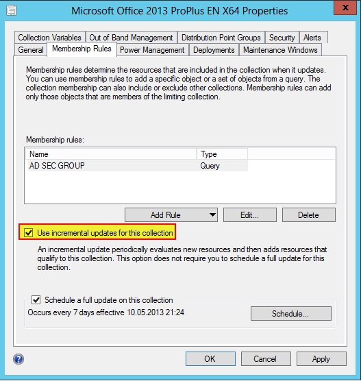 SCCM 2012 SP1 Incremental Update activated