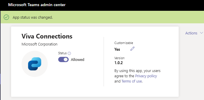 Source: Screenshot Viva Connection Teams Admin Center 03