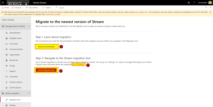 Source: Screenshot Microsoft Stream (Classic) Admin Center